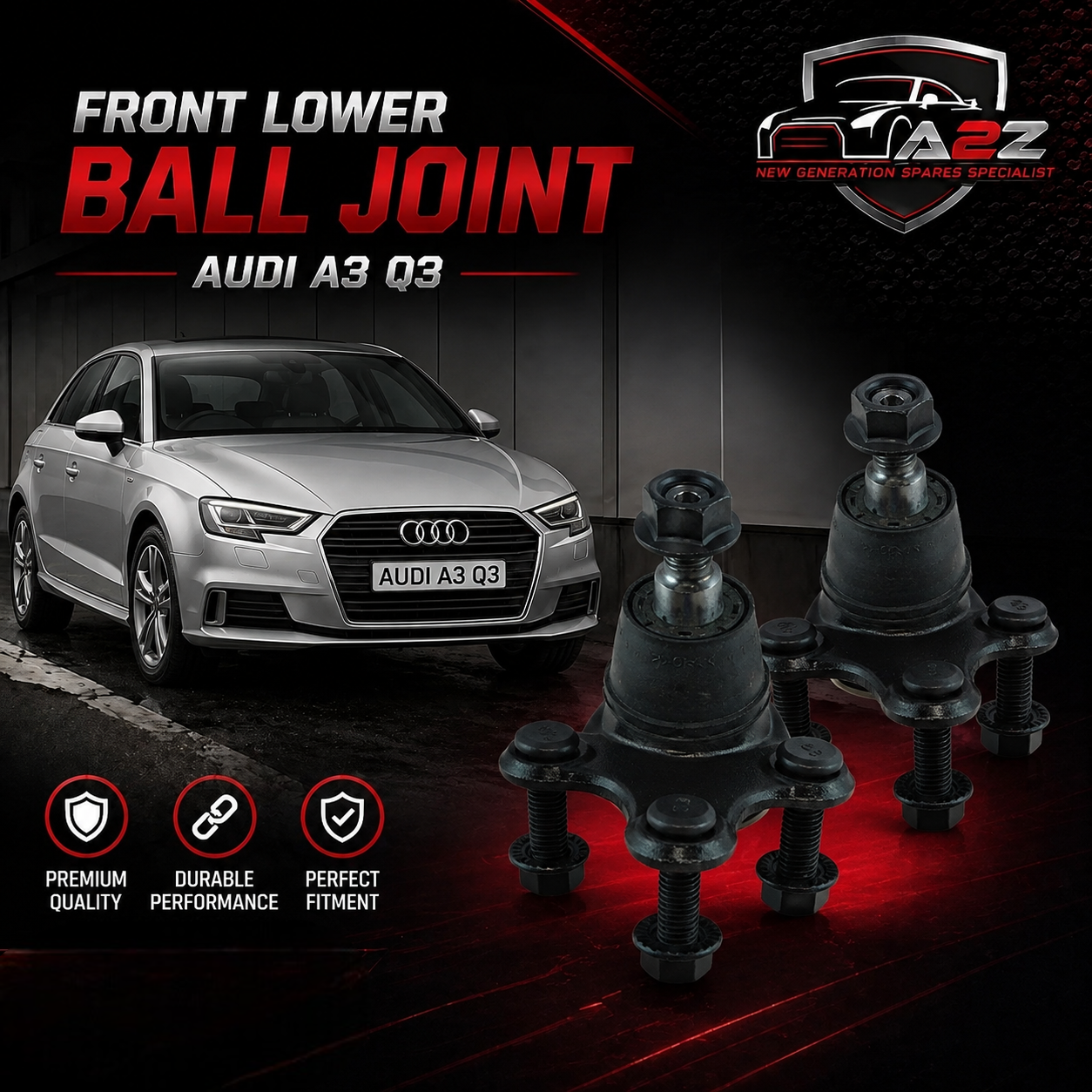 Front Lower Ball Joint Right 3C0407366A & Left 3C0407365A Set Compatible With AUDI A3 Q3 & SKODA KAROQ (NU7, ND7) & KODIAQ I (NS6, NS7, NV7) & OCTAVIA III (5E3, NL3, NR3) & VW PASSAT B7 (362)
