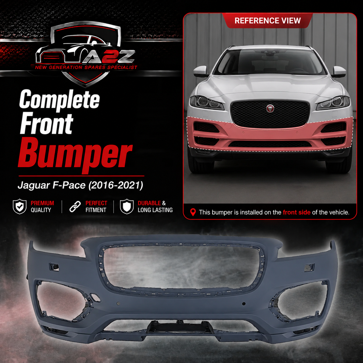 Complete Front Bumper T4A6187 Compatible With Jaguar F-Pace (2016-2021) Tag No.608