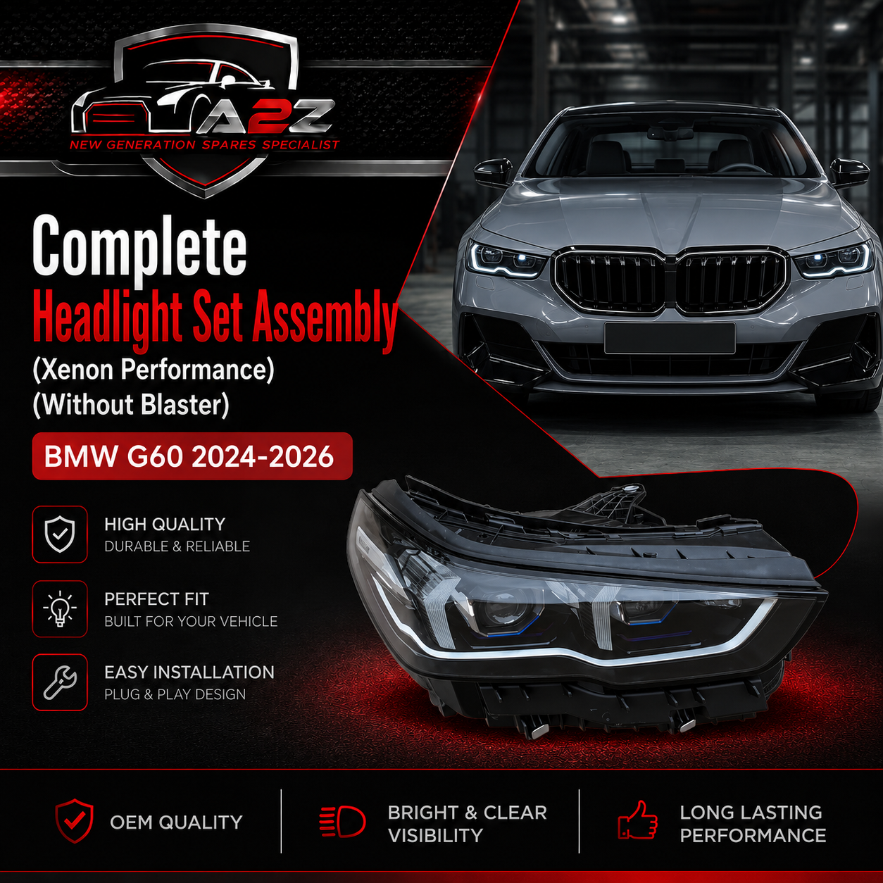 Complete Headlight Set Left 63115A87931 & Right 63115A87932 Compatible With BMW G60 2024-2026