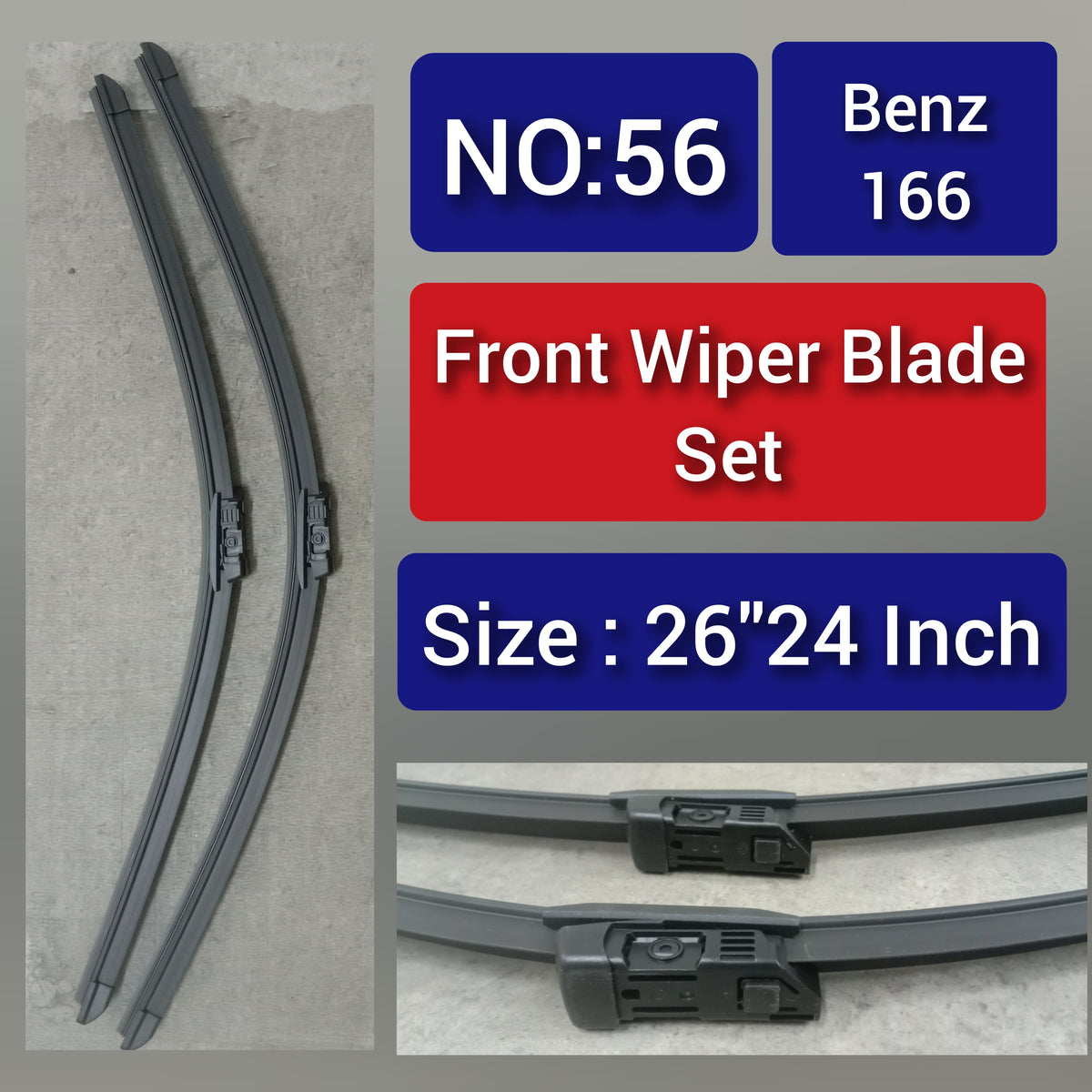 Front Wiper Blade Set (26'24 Inch) Compatible with MERCEDES BENZ W166 Tag-WBF-56