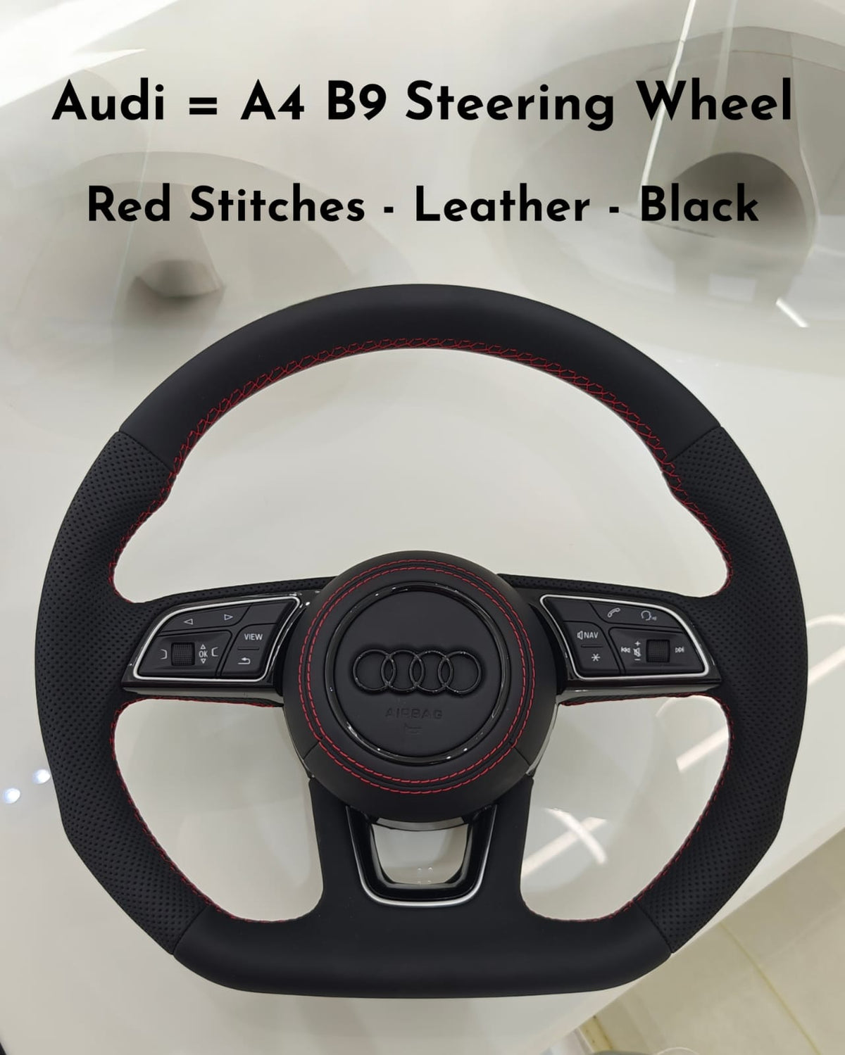 Black Red Stitches Black Steering Wheel Compatible With Audi A4 B9