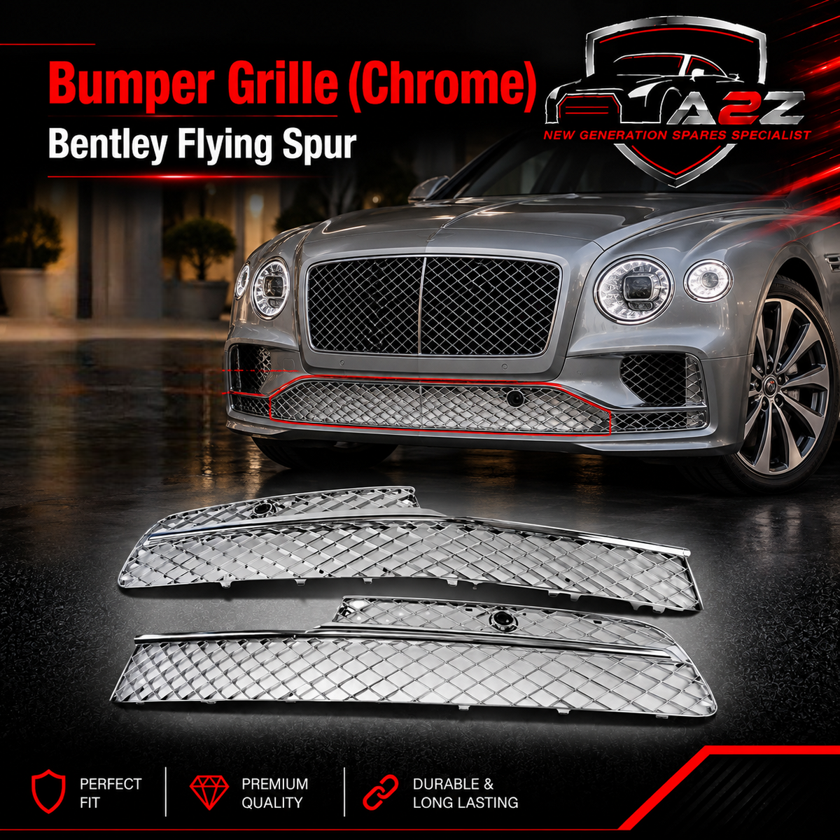 Bumper Grille ( Chrome ) Left 4W0807647E & Right 4W0807648J Compatible With Bentley Flying Spur