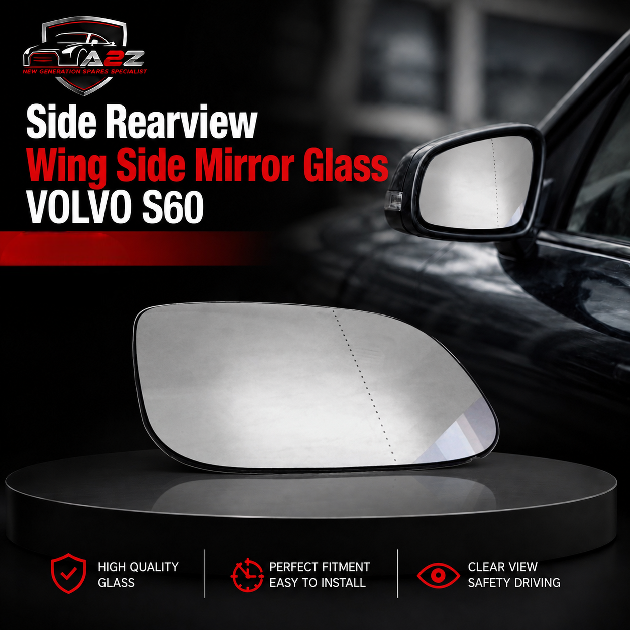 Side Rearview Wing Side Mirror Glass Left 30716479 & Right 30716483 Compatible With VOLVO S60 II (134) & S80 II (124) & V40 Hatchback (525)