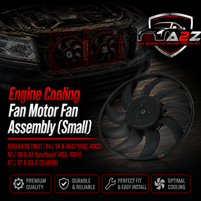 Engine Cooling Fan Motor Fan Assembly (Small) 8K0959455M  8K0959455F Compatible with AUDI A4 B8 (8K2) | A4 / S4 & A6 C7 (4G2, 4GC) | A6 / S6 & A7 Sportback (4GA, 4GF) | A7 / S7 & Q3 & Q5 (8RB)