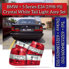 Tail Light Assembly Set (Crystal White) Left 63211384009 & Right 63211384010 & Dickey Light Left 63211384011 & Right 63211384012 Compatible With BMW 5 Series E34 (1995-98)