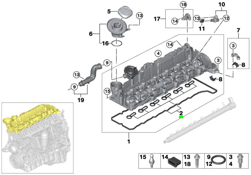 Tappet Cover Packing (Engine Valve Cover Gasket) 369.460 11127823943 Compatible With BMW 3-SERIES Convertible (E93) 5-SERIES (F10) 5-SERIES Gran Turismo (F07) 7-SERIES (F01, F02, F03, F04) X5 (E70) X6 (E71, E72)