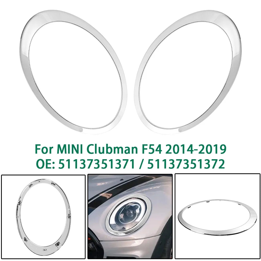 Headlight Chrome Bezel Ring Trim Left 51137351371 & Right 51137351372 Compatible With MINI F54 (Glossy Silver 2014-2019)