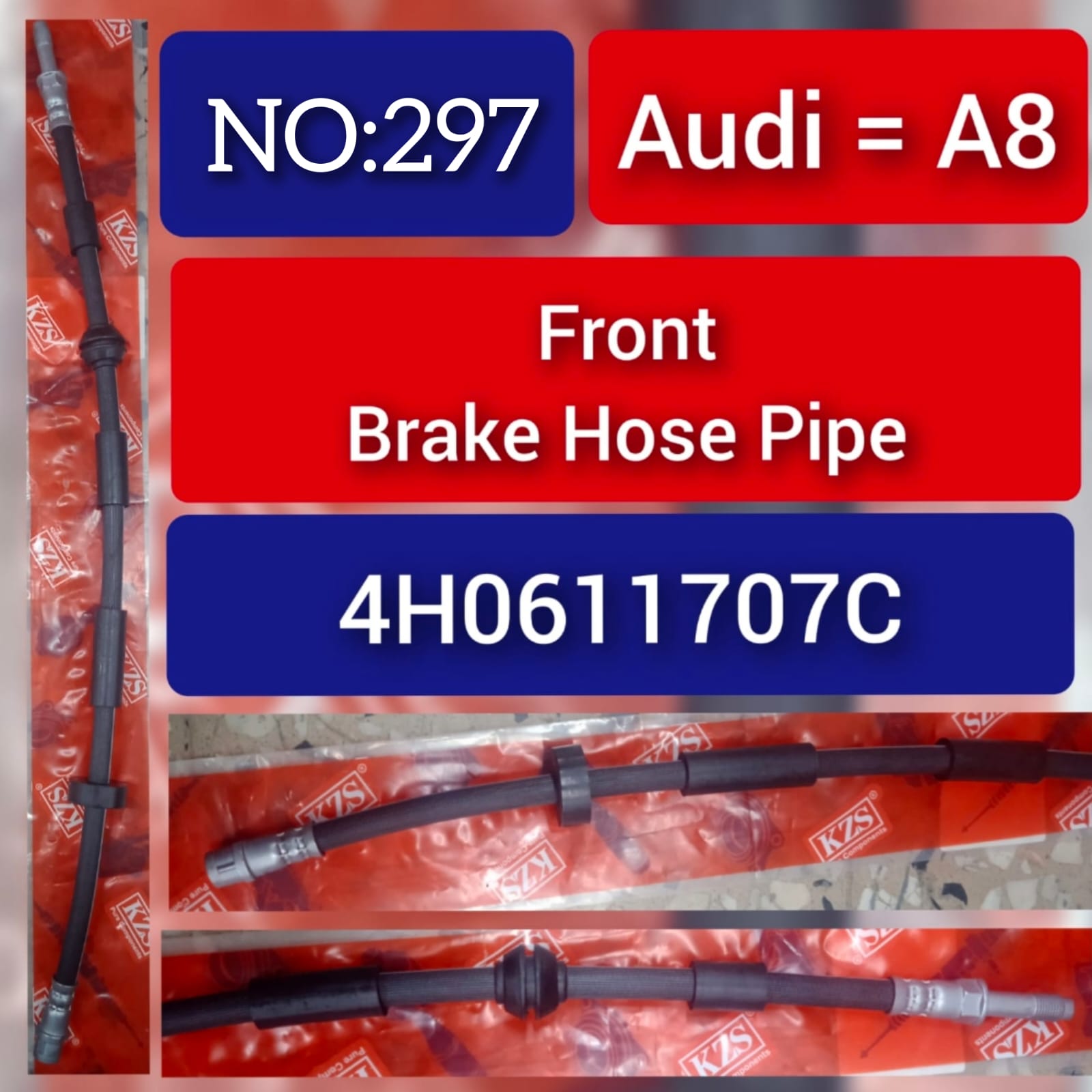 Front Brake Hose Pipe 4H0611707C Compatible with AUDI A8 Tag-H-297