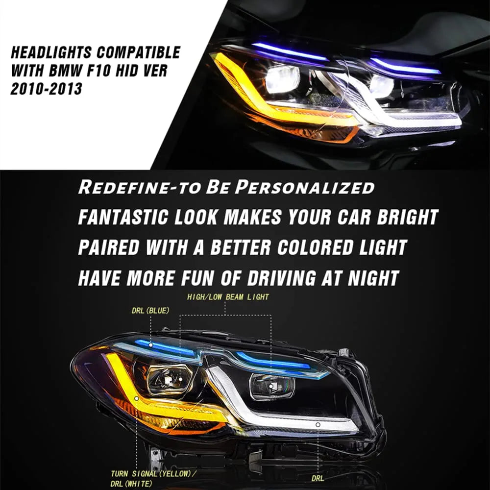 Complete Headlight Assy Set (Upgrade To G30 Style) Plug And Play No Need To Change Bumper Compatible With BMW F10 (2011-17) Tag No.4