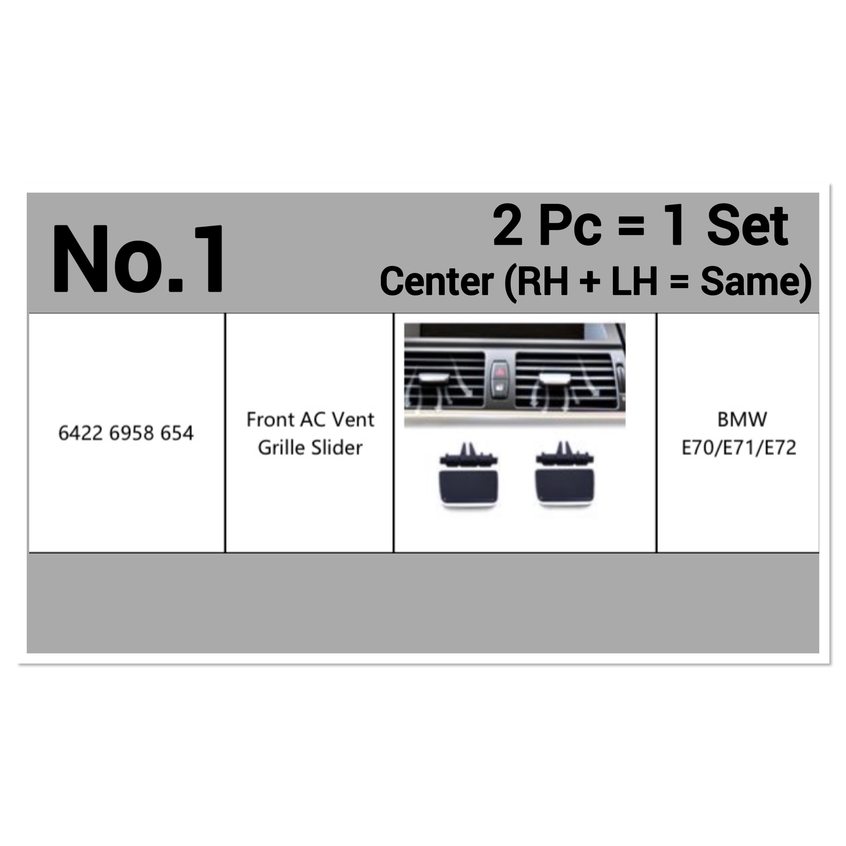 Front Air Conditioner Back Ac Vent Grille Outlet Tab Clip Slider Repair Kit 64226958654 Compatible With BMW X5 (E70) & X6 (E71, E72) (Set Of 2)