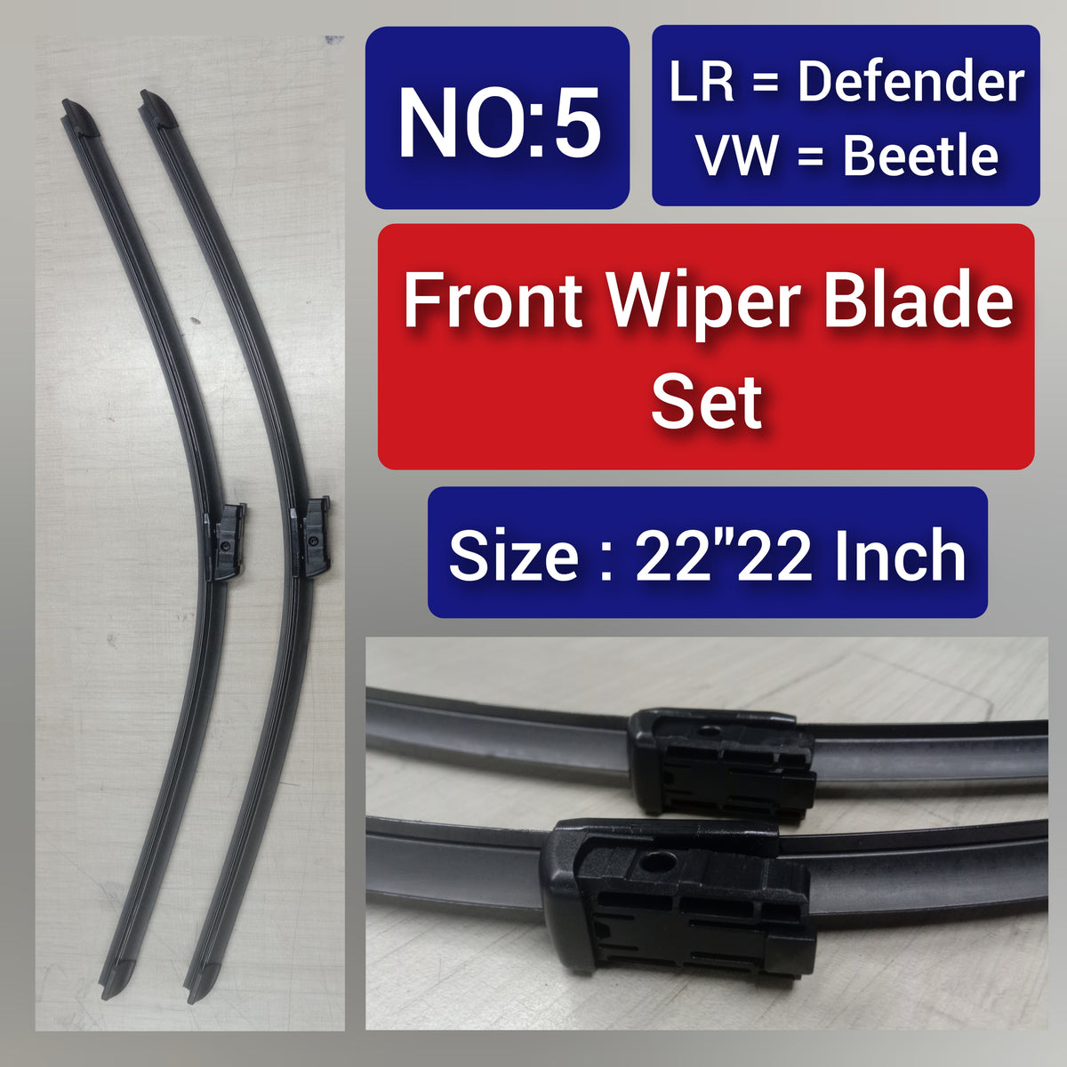 Front Wiper Blade Set (22'22 Inch) Compatible with Land Rover Defender & Volkswagen Beetle Tag-WBF-05