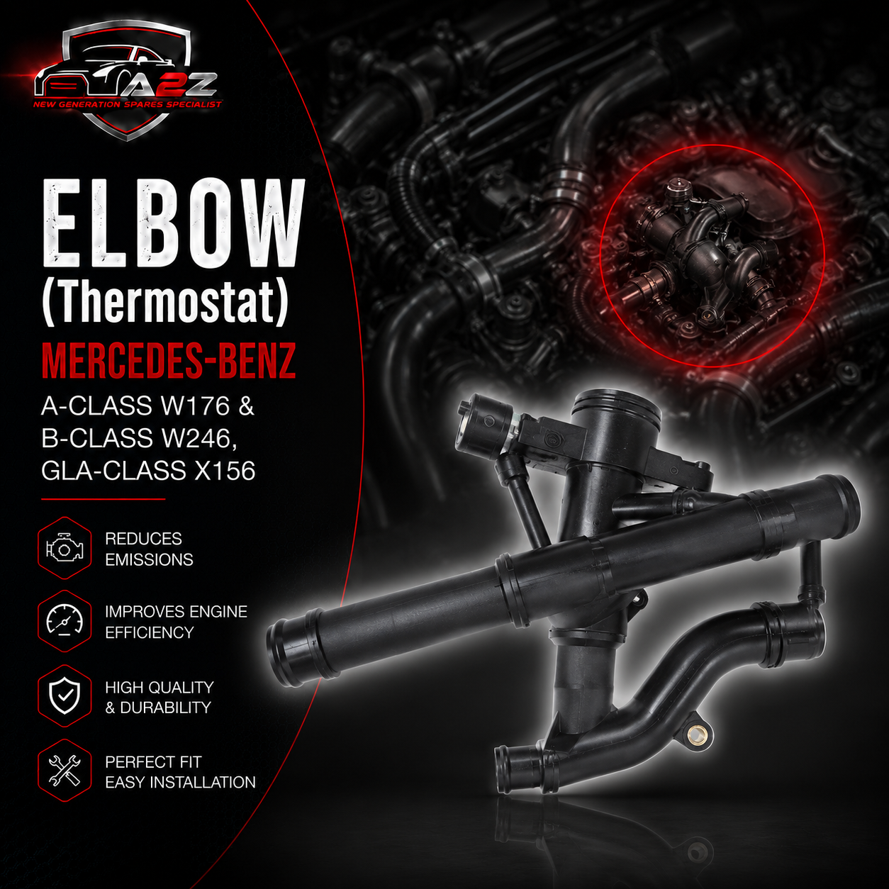 Elbow (Thermostat) 2742003100 2742000115 For MERCEDES-BENZ A-CLASS W176 & B-CLASS W246, GLA-CLASS X156 Tag-E-05
