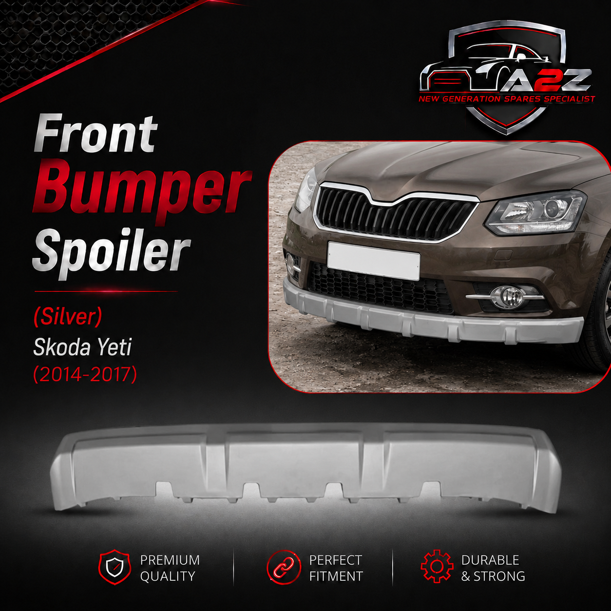 Front Bumper Spoiler (Silver) 5L0807733B Compatible With Skoda Yeti (2014-2017) Tag No.1102A