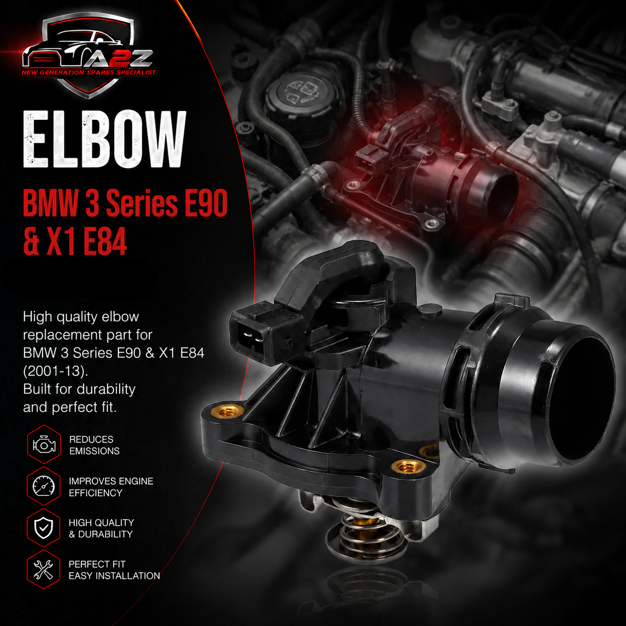 Elbow (Thermostat) 11537510959 For BMW 3 Series E90 & X1 E84 Tag-E-73