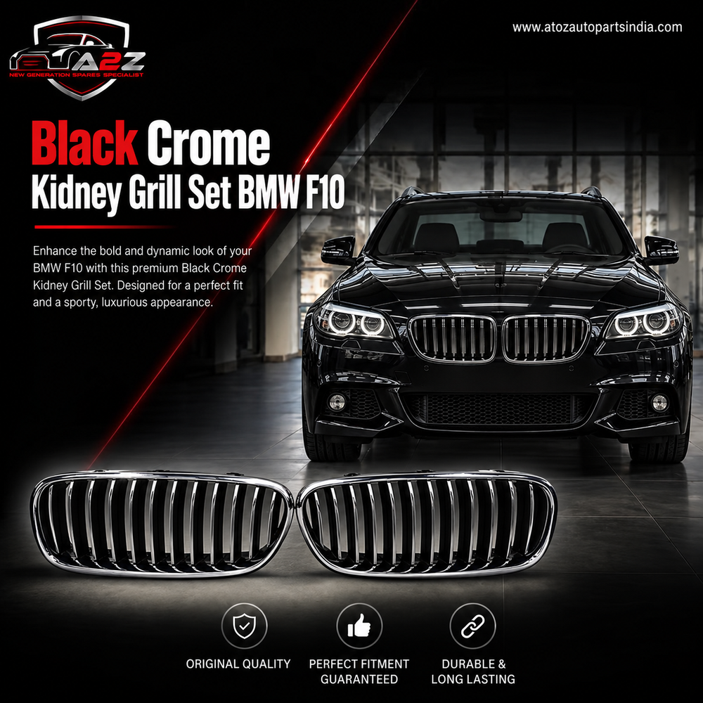 Black Crome (12:Line) Kidney Grill Set 51137203649 = L.H & 51137203650 = R.H Compatible With BMW 5 Series F10 Tag 13