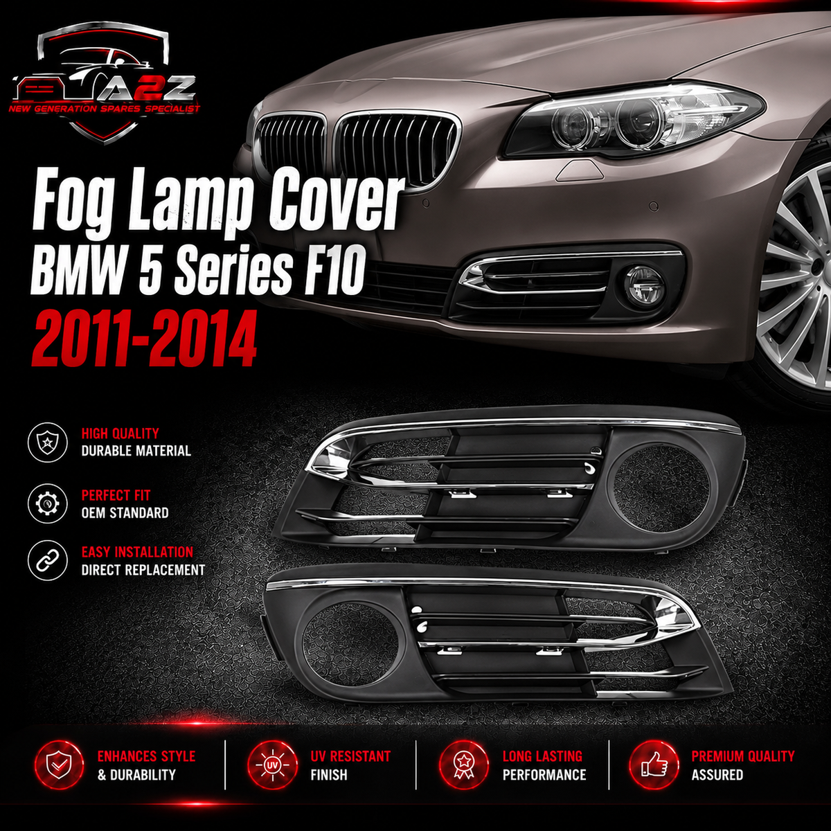 Fog Lamp Cover With Chrome  Fog Lamp Cover Without Chrome Left 51117331729 & Right 51117331730 Compatible With BMW 5 Series F10 2011-2014 Tag No :404