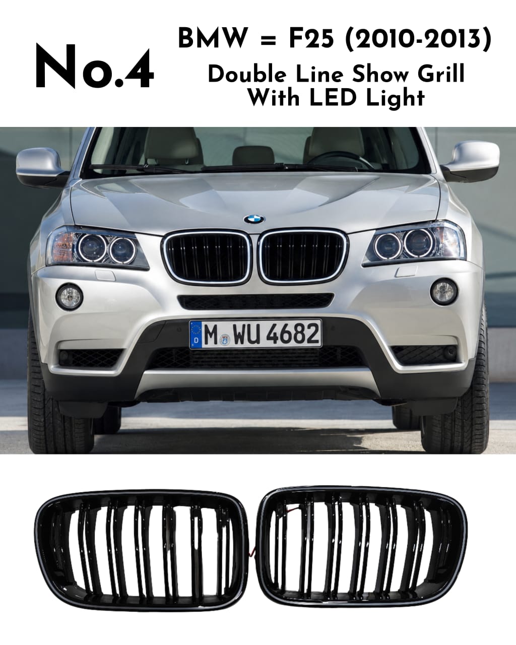Doubale Line Show Grill With LED Light Compatible With BMW =F25 (2010-2013) No 4