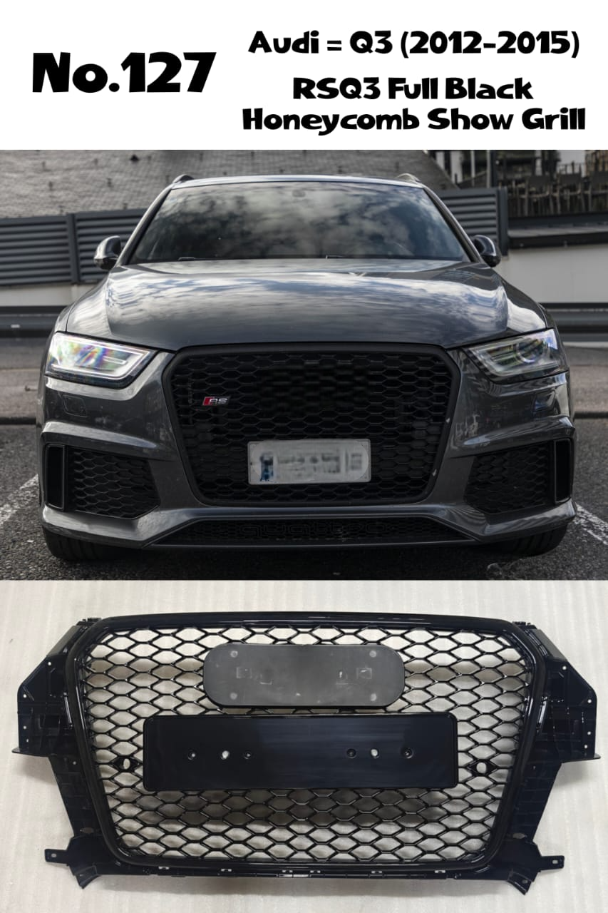 RSQ3 Full Black Honeycomb Show Grill Compatible With Audi Q3(2011-2015) RSQ3 Black Chrome Tag No.127