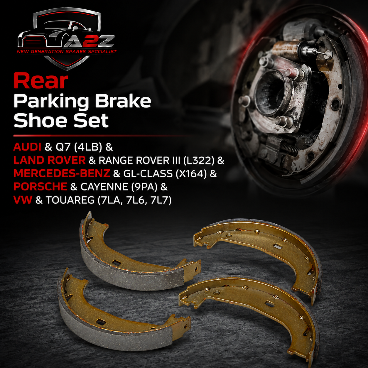 Rear Parking Brake Shoe Set 7L0698525 Compatible With AUDI & Q7 (4LB) & LAND ROVER & RANGE ROVER III (L322) &  MERCEDES-BENZ & GL-CLASS (X164) & PORSCHE & CAYENNE (9PA) & VW & TOUAREG (7LA, 7L6, 7L7)