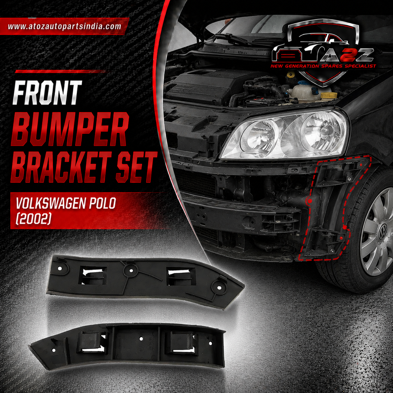 Front Bumper Bracket Set Left 6Q0807183 & Right 6Q0807184 Compatible With Volkswagen Polo (2002)