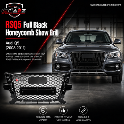 RSQ5 Full Black Honeycomb Show Grill Compatible With Audi Q5 (2008-2011) RSQ5 Black Chrome Tag No.141