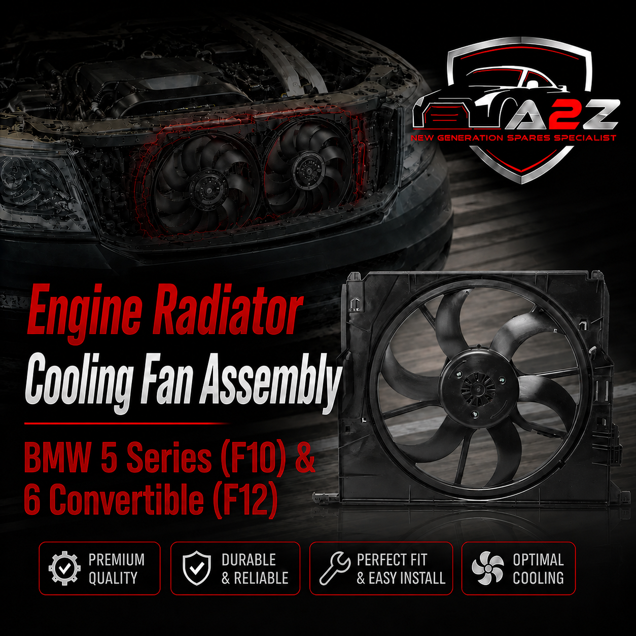 Engine Radiator Cooling Fan Assembly 17428509740 17417589031 17427804620 Compatible With BMW 5 Series (F10) & 6 Convertible (F12)