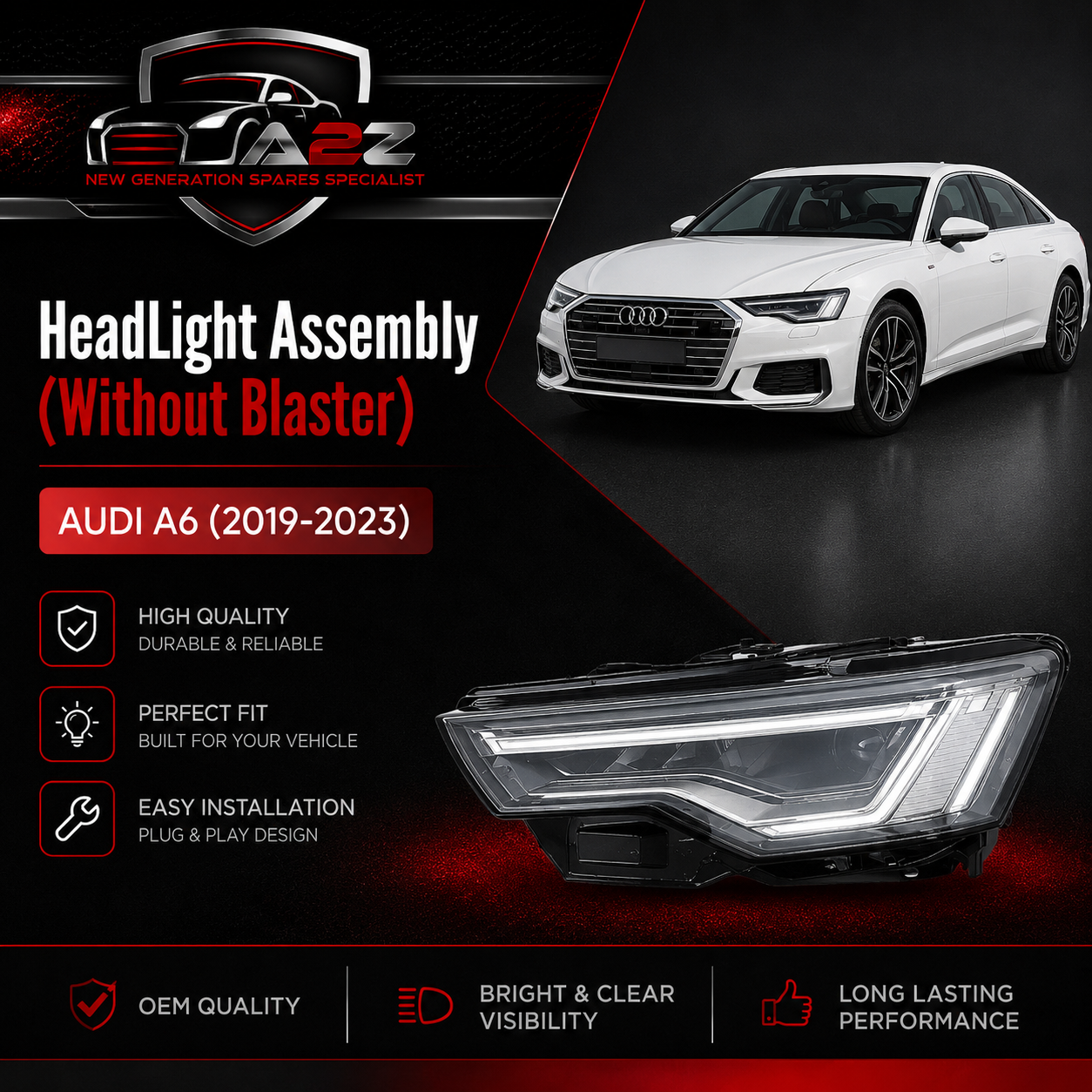 Headlight Headlamp Left 4K0941039C & Right 4K0941040C (Without Blaster) Compatible With AUDI A6 (2019-2023)