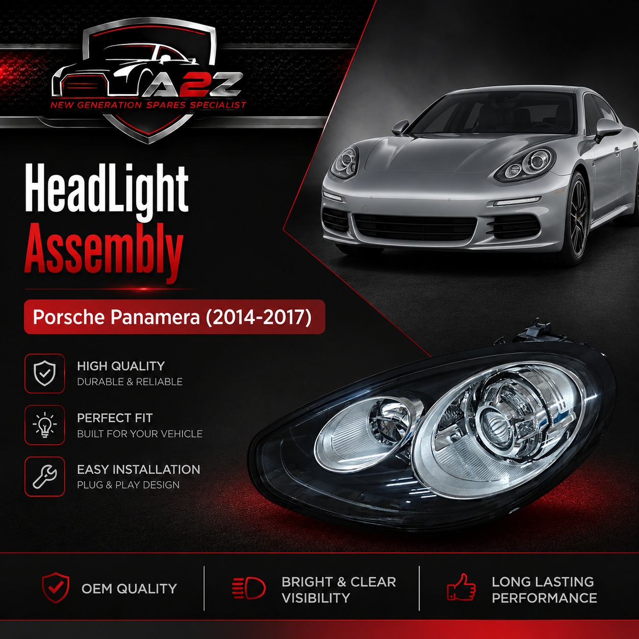 Complete Headlight Assembly Left 97063116954 & Right 97063117054 Compatible With Porsche Panamera (2014-2017) Tag No.258