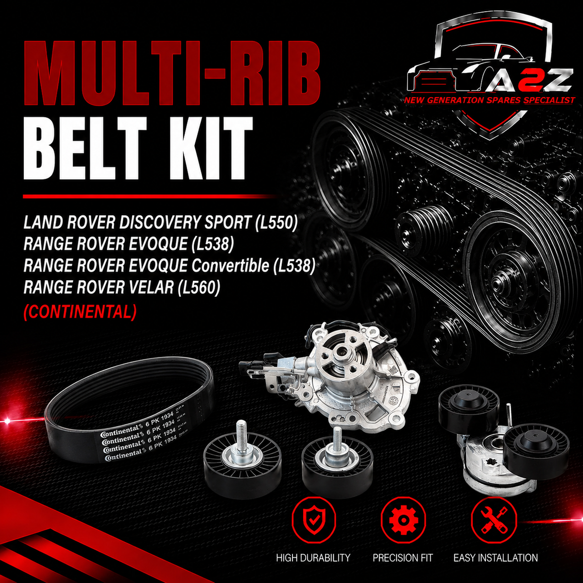 Multi Rib Belt Kit 6PK1934K1 LAND ROVER DISCOVERY SPORT (L550) RANGE ROVER EVOQUE (L538) RANGE ROVER EVOQUE Convertible (L538) RANGE ROVER VELAR (L560) (CONTINENTAL)