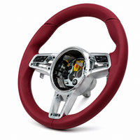 Burgundy Smooth Leather Steering Wheel Compatible With Porsche All Models