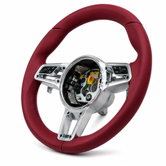 Burgundy Smooth Leather Steering Wheel Compatible With Porsche All Models