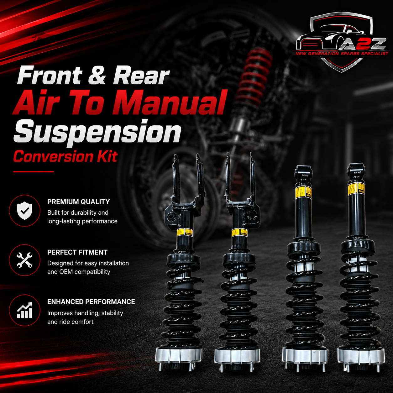 Front & Rear Air To Manual Suspension Conversion Kit (Set Of 4) Compatible With Audi Q7 7L (2006-2015)