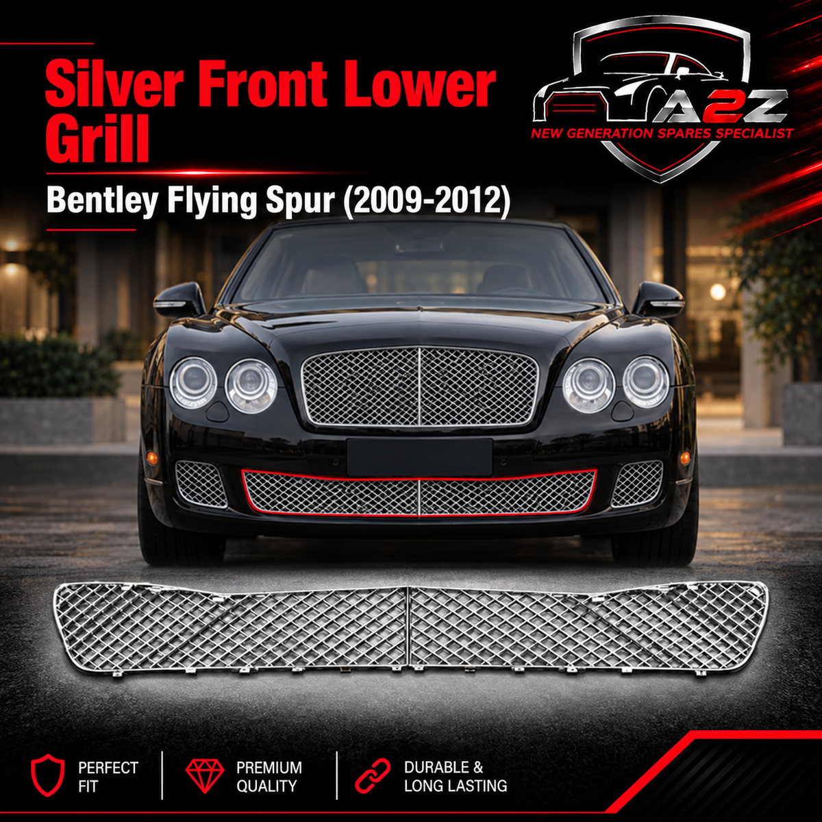Silver Front Lower Grill 3W5807667 Compatible With Bentley Flying Spur (2009-2012) Tag No.251