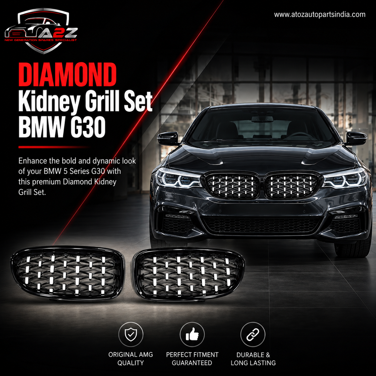 DIAMOND Kidney Grill Set 51137383520 (R.H/L.H)  Compatible With BMW 5 Series  G30 Tag 53