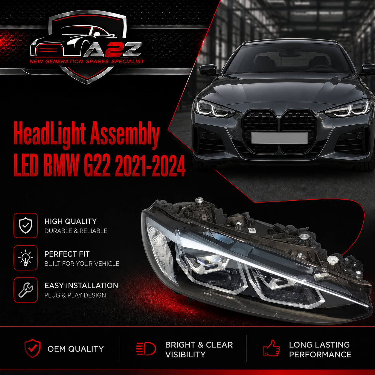 Complete Headlight Assembly (LED) Left 63119851035 & Right 63119851036 Compatible With BMW G22 2021-2024