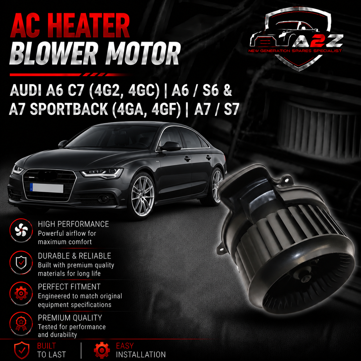 AC Heater Blower Motor 4H2820021B 4H2820021C Compatible with AUDI A6 C7 (4G2, 4GC) | A6 / S6 & A7 Sportback (4GA, 4GF) | A7 / S7 Tag-BM-09