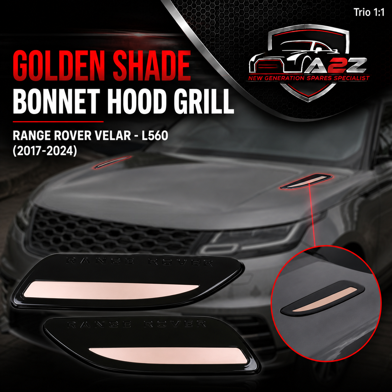 Golden Shade Bonnet Hood Grill Right LR110610  & Left LR110611 Compatible With Land Rover Range Rover Velar - L560 (2017-2024)