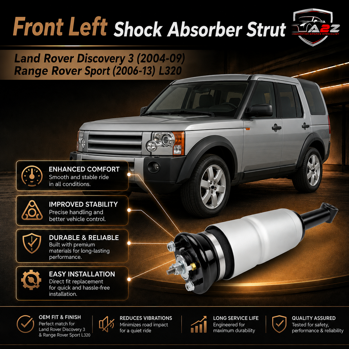 Front Left Shock Absorber Strut RNB501470 LR016414 LR016415 LR018398 LR032646 LR03428 LR034282 LR041108 RNB000855 RNB000856 RNB000857 RNB000858 RNB501180 RNB501190 Compatible With Land Rover Discovery 3 (2004-09) Range Rover Sport (2006-13)  L320