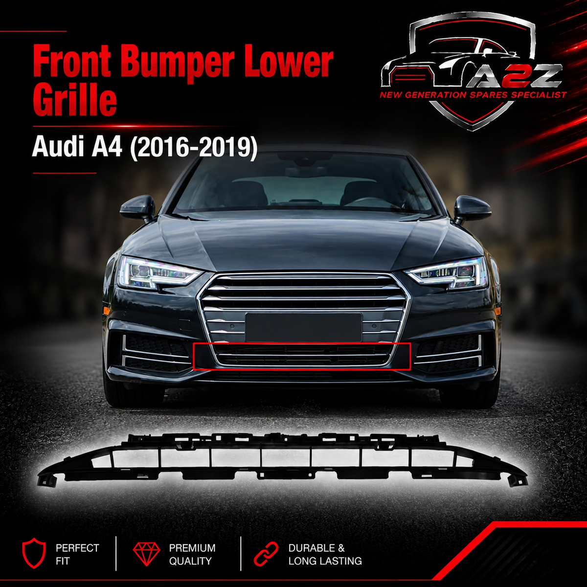 Front Bumper Lower Grille 8W0807683B Compatible With Audi A4 (2016-19) Tag No.195