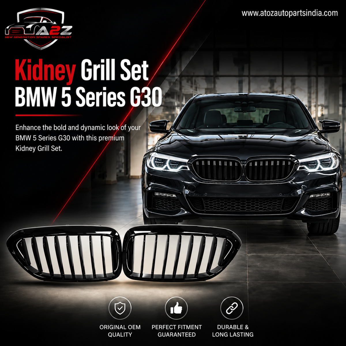 Kidney Grill Set 51712430993 L.H, & 51712430994 R.H Compatible With BMW 5 Series G30 Tag 76
