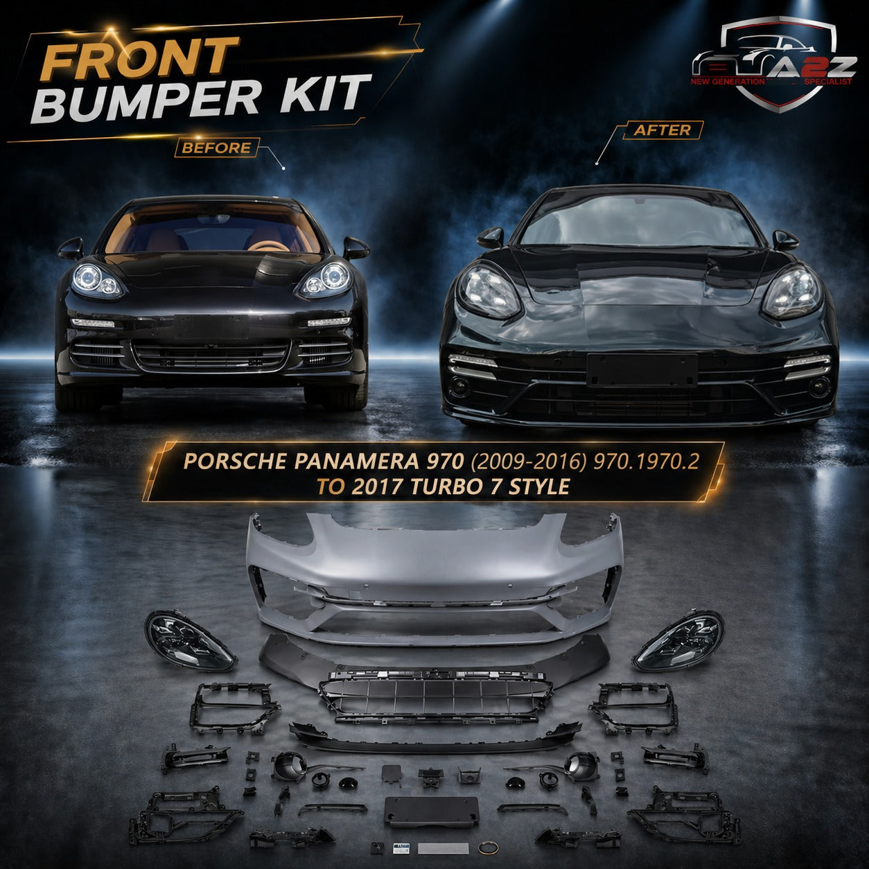 Front Bumper Kit Compatible With Porsche Panamera 970 2009-2016 Upgrade To 2017 Turbo 7 Style  (Shipping Cost Not Included In Price)
