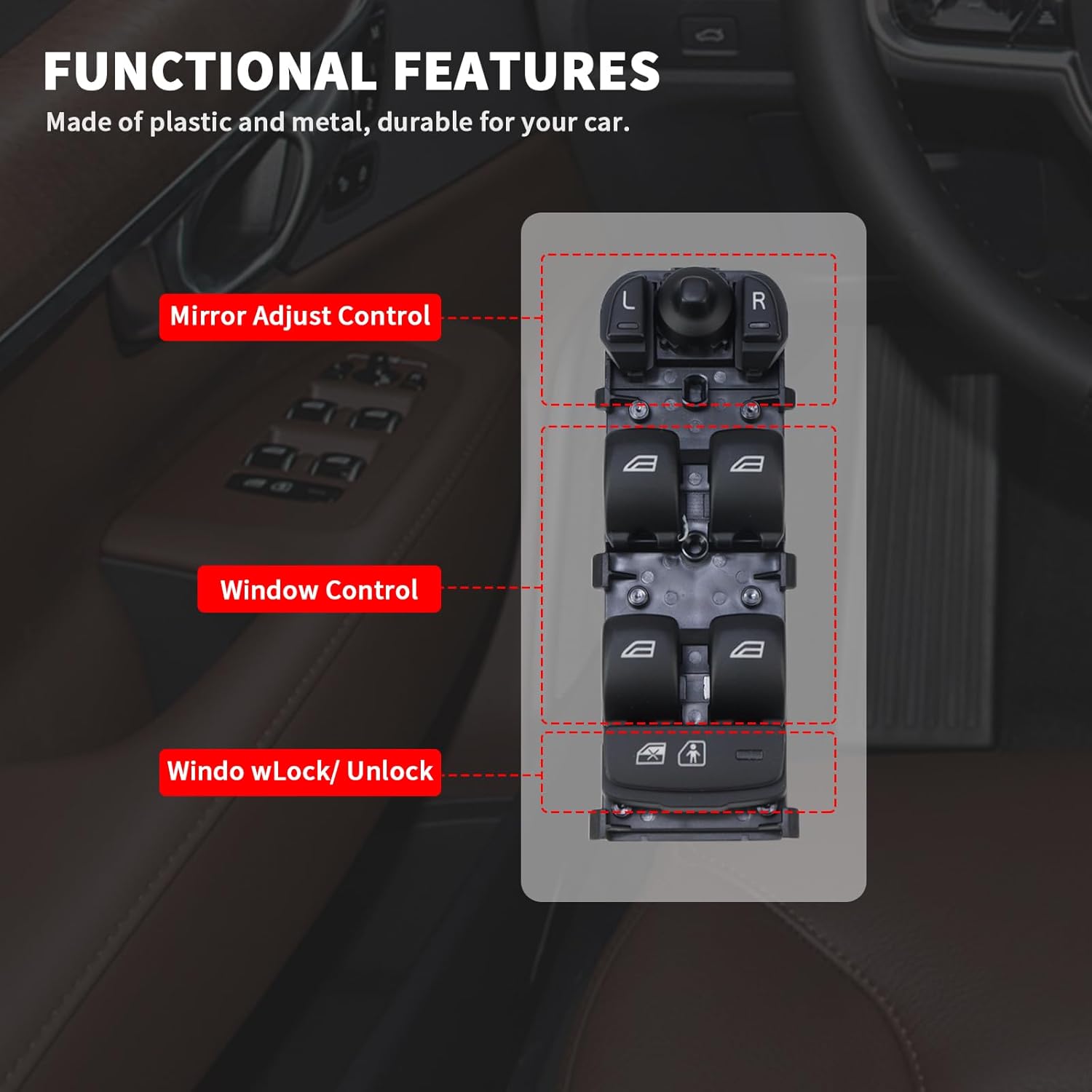 Drivers Side Left Master Window Switch 31433407 Compatible With Volvo XC60