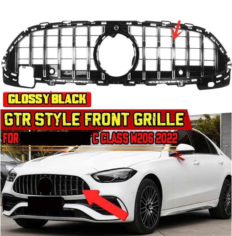 Front Bumper Grill Compatible With Mercedes Benz C Class W206 2022+ Front Bumper Grill W206 Grill Gtr Silver