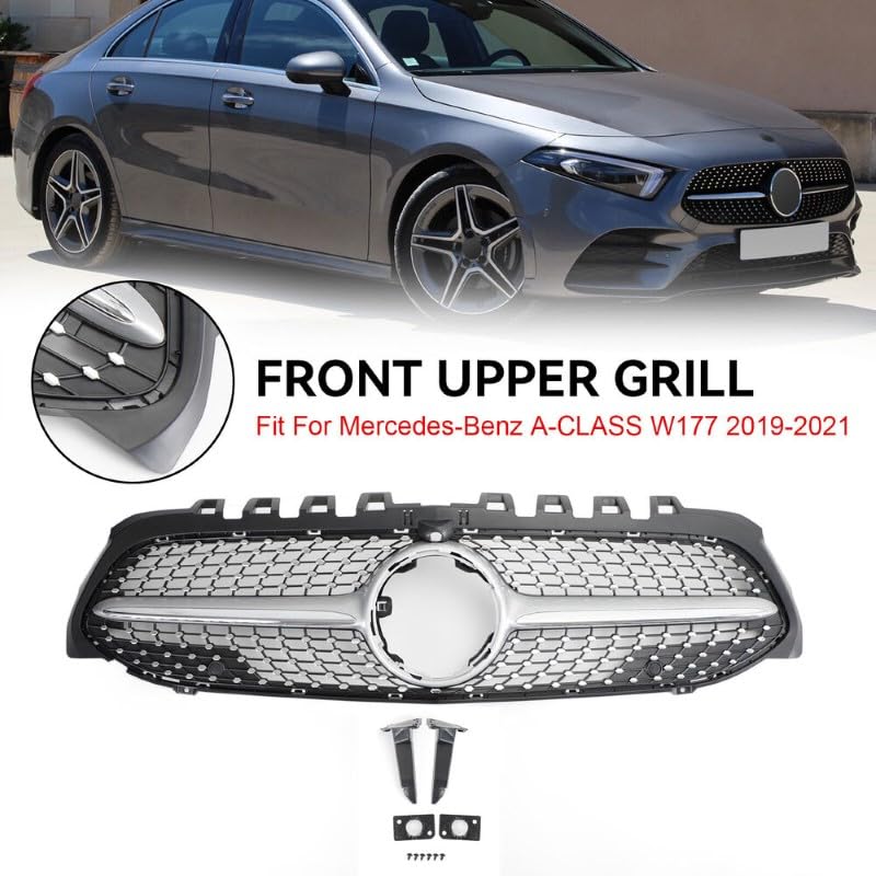 Front Bumper Grill Compatible With Mercedes Benz A Class W177 A250 A200 A45 2019-2023 Front Bumper Grill W177 Grill Diamond Silver