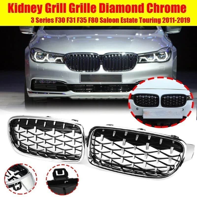 Front Bumper Grill Compatible With Bmw 3 Series F30 2012-2018 Front Bumper Grill Diamond Chrome