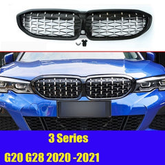 Front Bumper Grill Compatible With Bmw 3 Series G20 2018-2021 Front Bumper Grill Diamond Black And Chrome