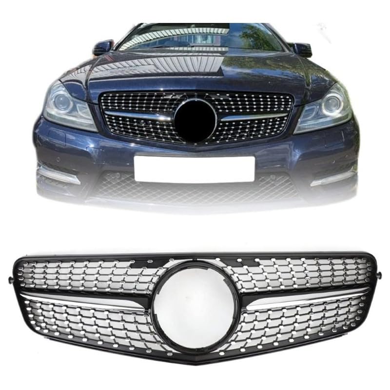 Front Bumper Grill Compatible With Mercedes Benz C Class W204 2007-2014 Front Bumper Grill W204 Grill Diamond Silver