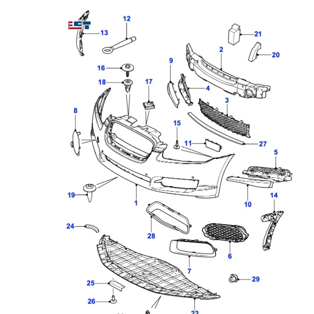 Front Bumper Grill Center C2Z6085 Compatible With Jaguar  XF I (X250)  XF II (X260) Tag No.2