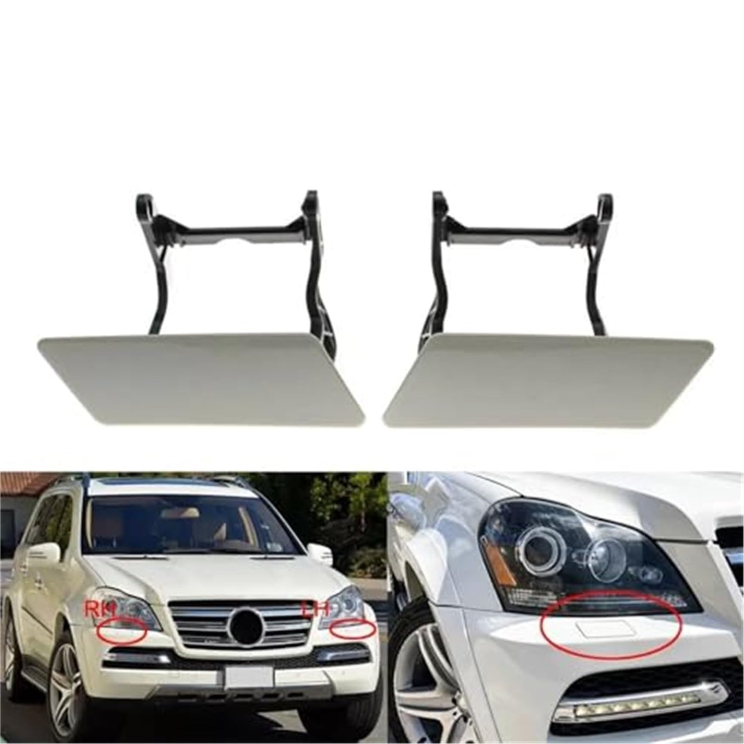 Headlight Washer Cap Set Left 1648850126 & Right 1648850226 Compatible With Mercedes Benz W164