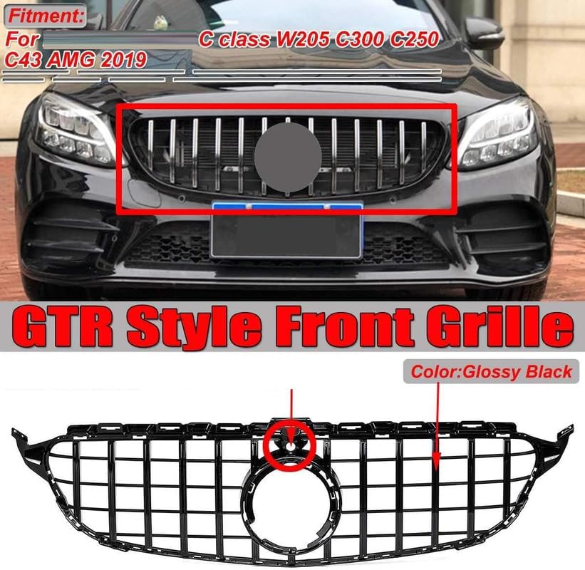 Front Bumper Grill Compatible With Mercedes Benz C Class W205 2019-2022 Front Bumper Grill W205 Grill Gtr Black Lci